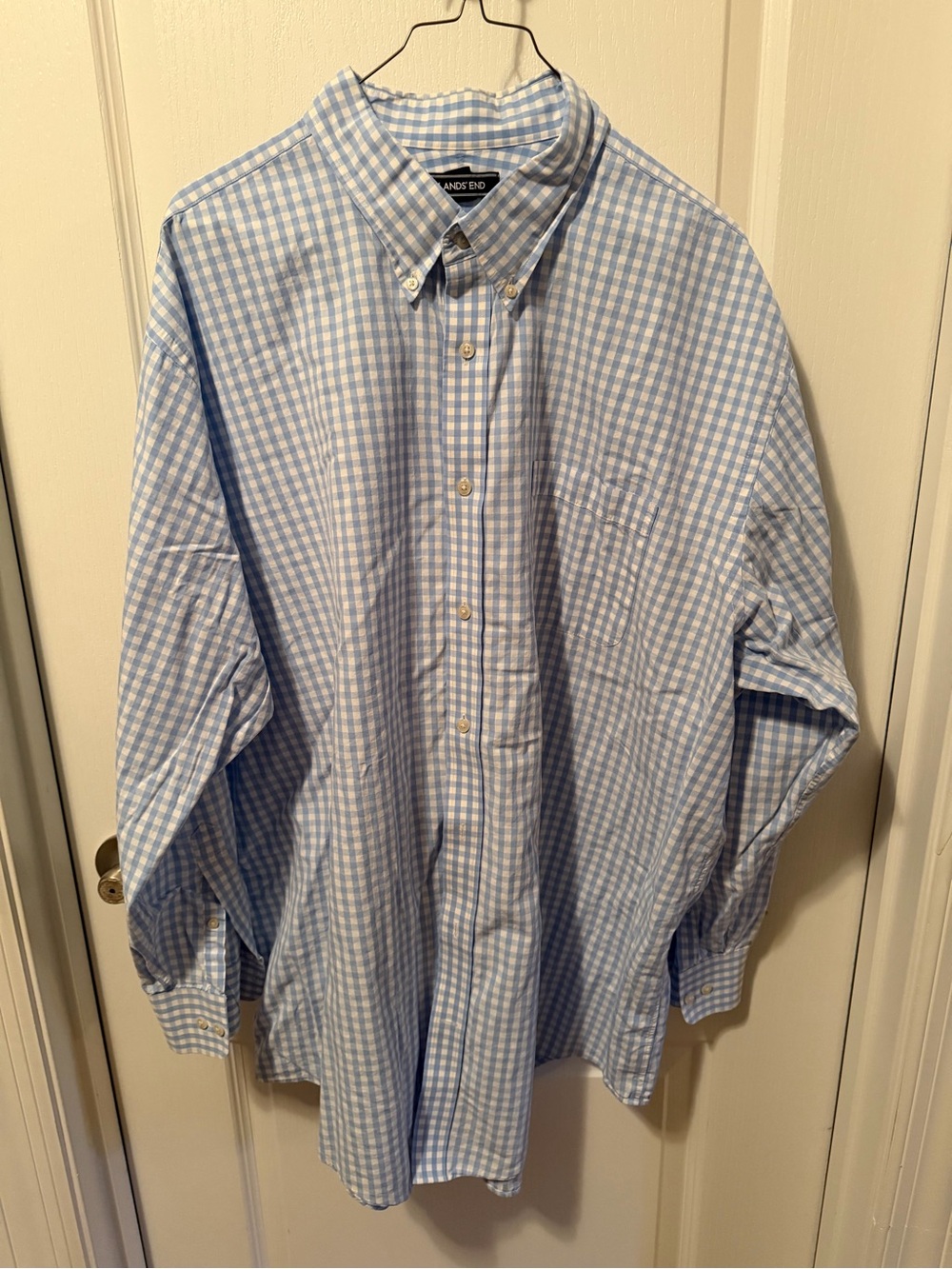 Lands' End Light Blue and White Gingham Button-Down Shirt